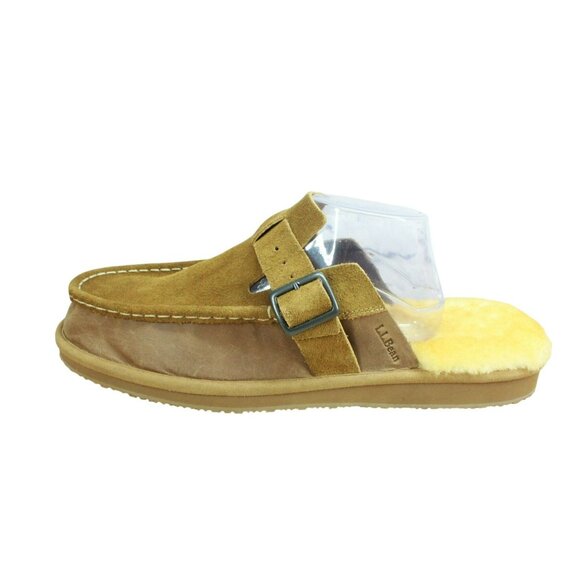 LL Bean Brown Suede Wicked Good Shearling Lined Slipper Scuffs Size 14 M - Picture 1 of 9